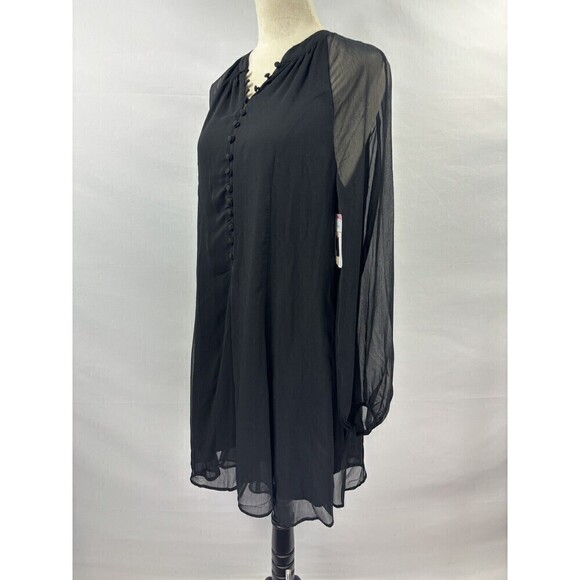 Joie Balloon Sleeve Mini Dress Caviar Black Size Small Sheer Tag Attached Layers - Picture 13 of 13